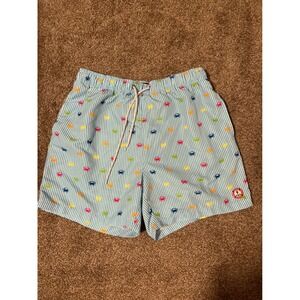 Ocean Club Mens Swim Trunks Shorts Blue Stripe Crab Print Size L Elastic Waist